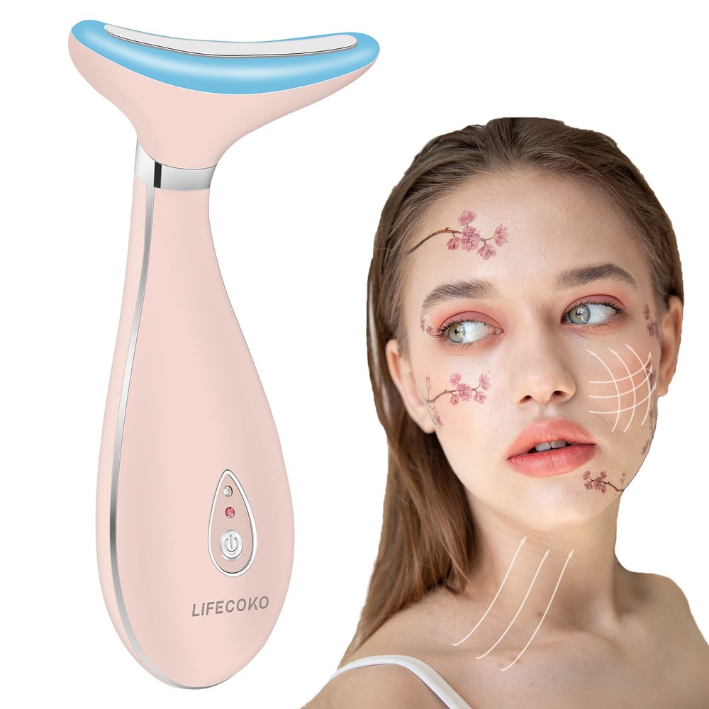 LiFECOKO Face Massager for Wrinkles, Face and Neck, 45 Face Massager, USB Rechargeable, Pink