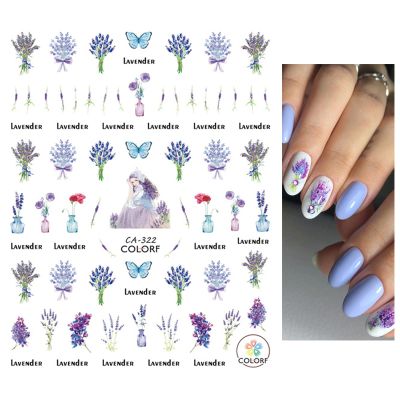 Watercolor Purple and Blue Peony Full-Cover Nail Stickers, Ca322