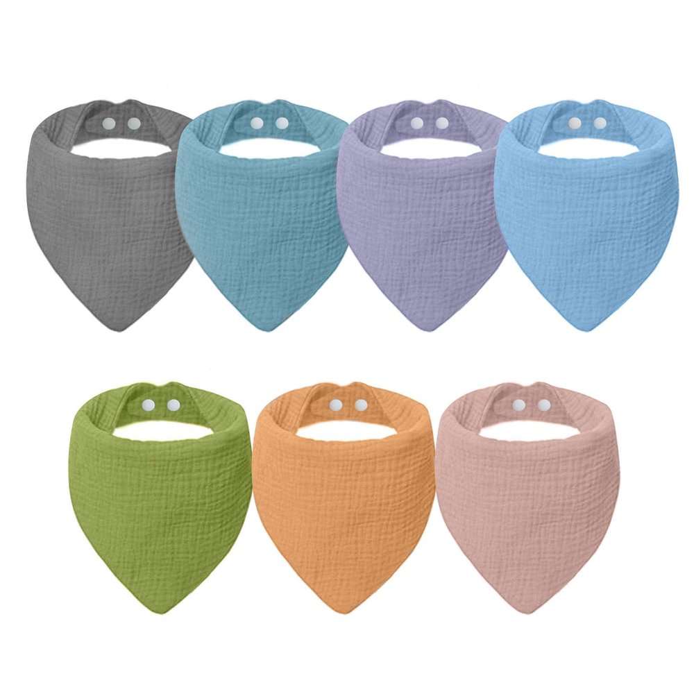 lakigoes Baby Muslin Triangle Bibs, 7-Pack, Adjustable Snaps, Colorful