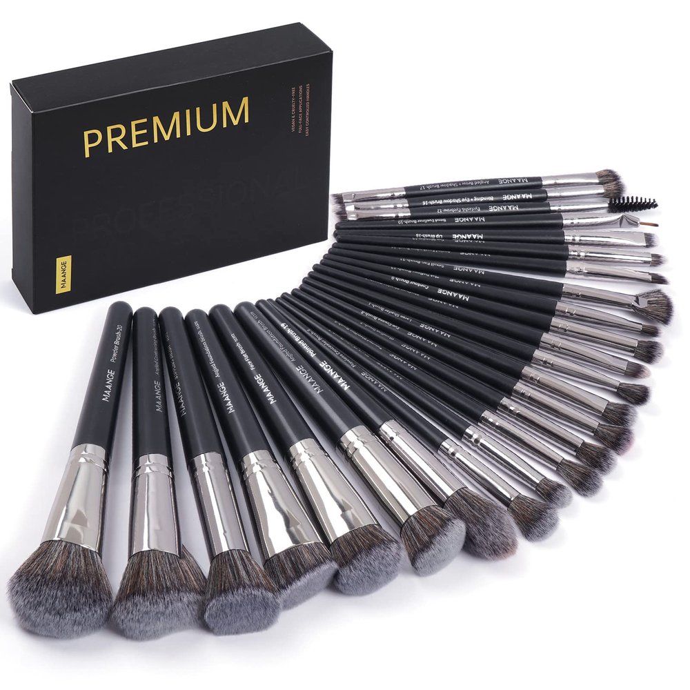 MAANGE Professional 25-Piece Makeup Brush Set with Black Gift Box