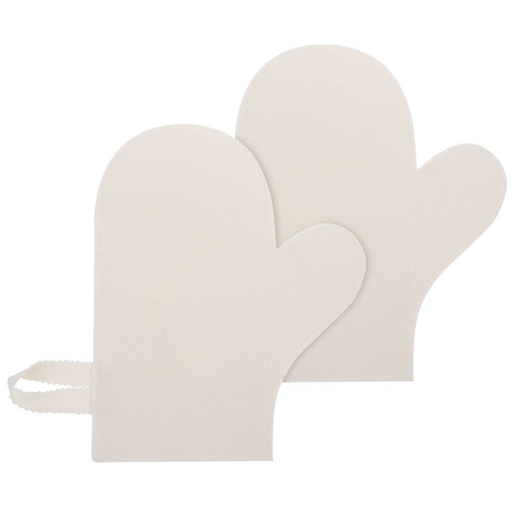 2 Felt Bath Gloves for Sauna and Shower, White
