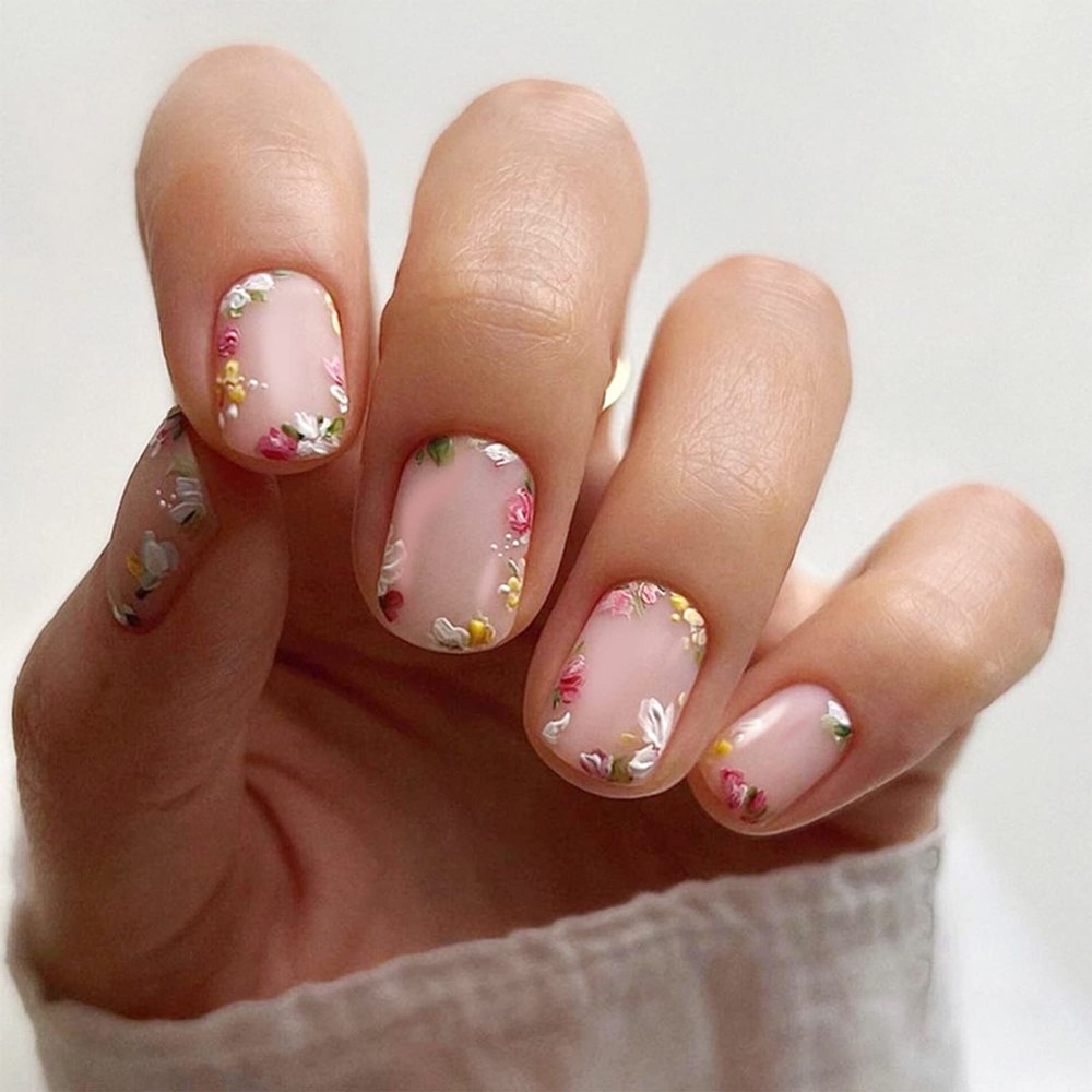 Floral Press-On Artificial Nails, 24-Piece Set