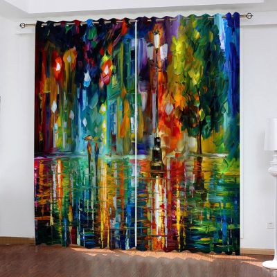 Blackout Curtains for Kids' Room, 3D Rainy Scene, 2-Piece Set, 140 x 160 cm