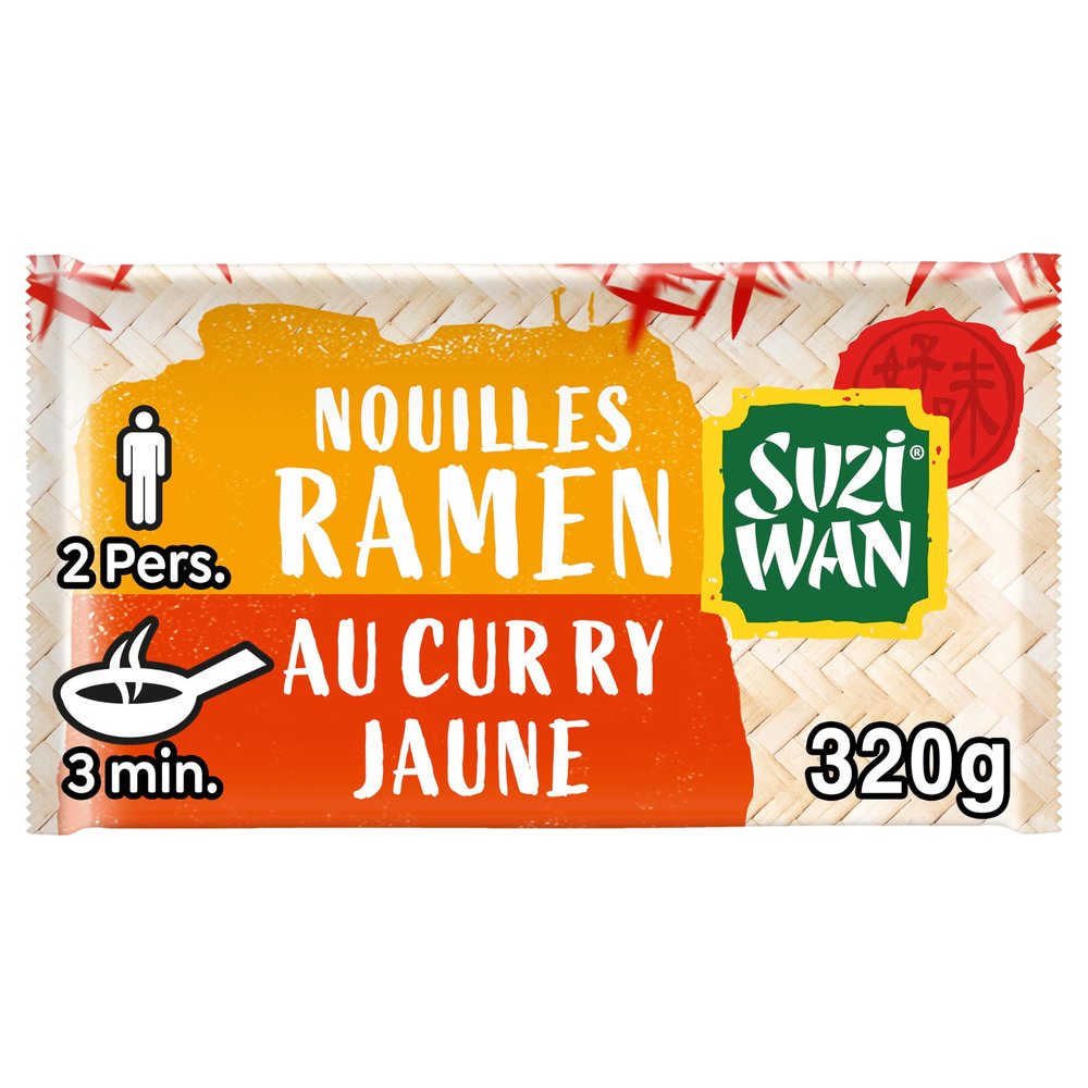 SUZI WAN Precooked WOK Ramen Curry Noodles, Yellow, 2 x 160 g