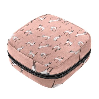 Women's Menstrual Product Storage Bag with Zipper, Cat Pattern