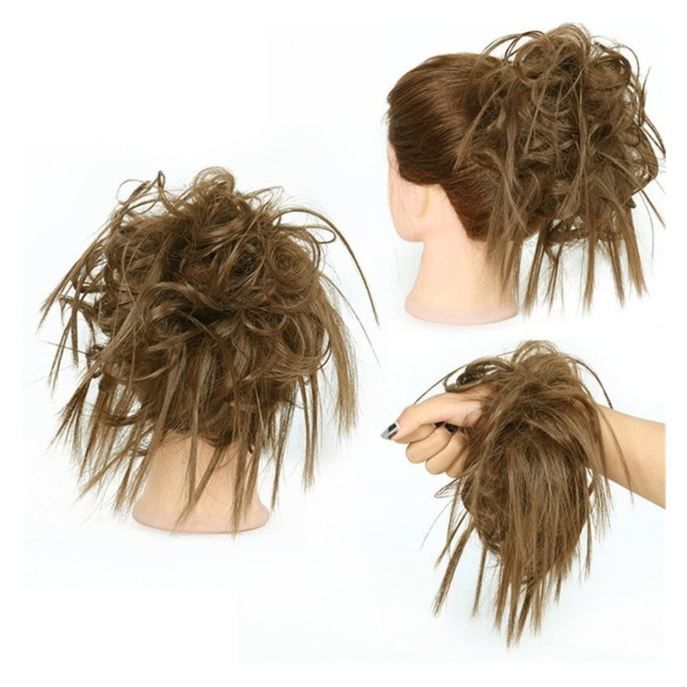Synthetic Curly Wavy Messy Bun Hairpiece with Elastic Band