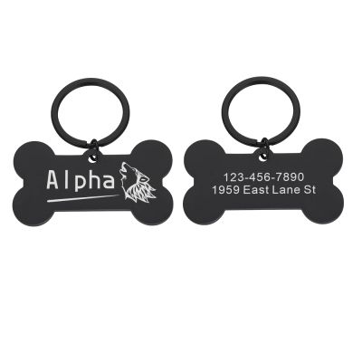 Custom Pet ID Tag, Stainless Steel, Black, 50 x 28 mm