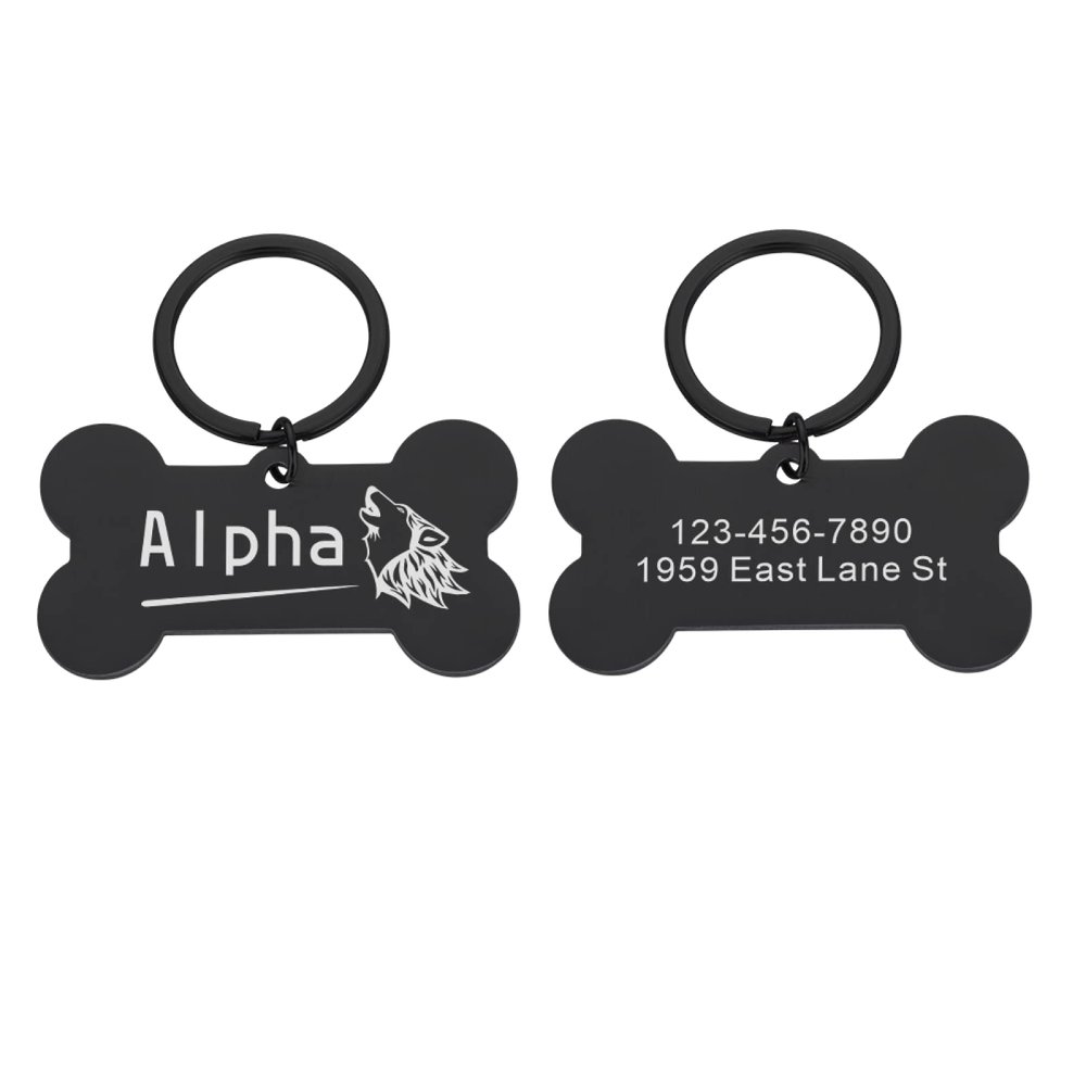 Custom Pet ID Tag, Stainless Steel, Black, 50 x 28 mm