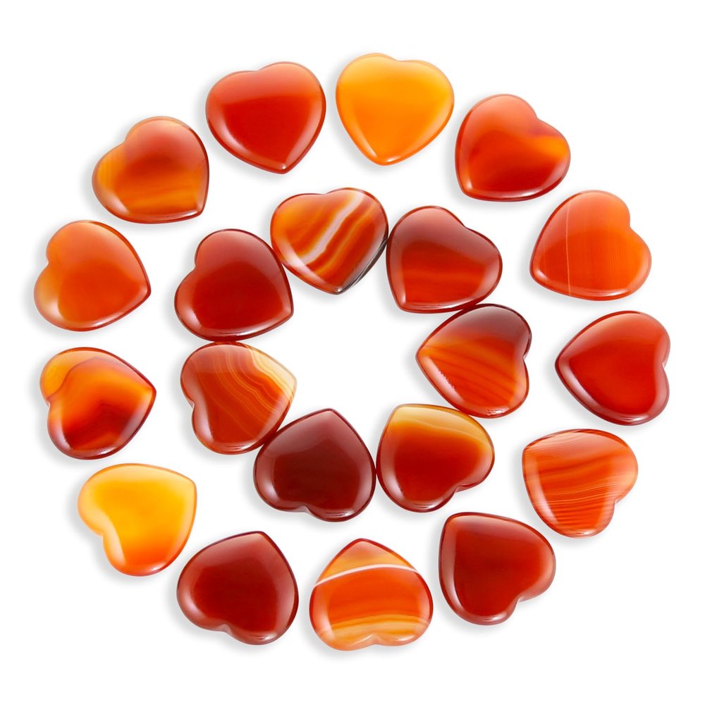 Namzi 20-Pack Polished Natural Carnelian Crystal Heart Stones