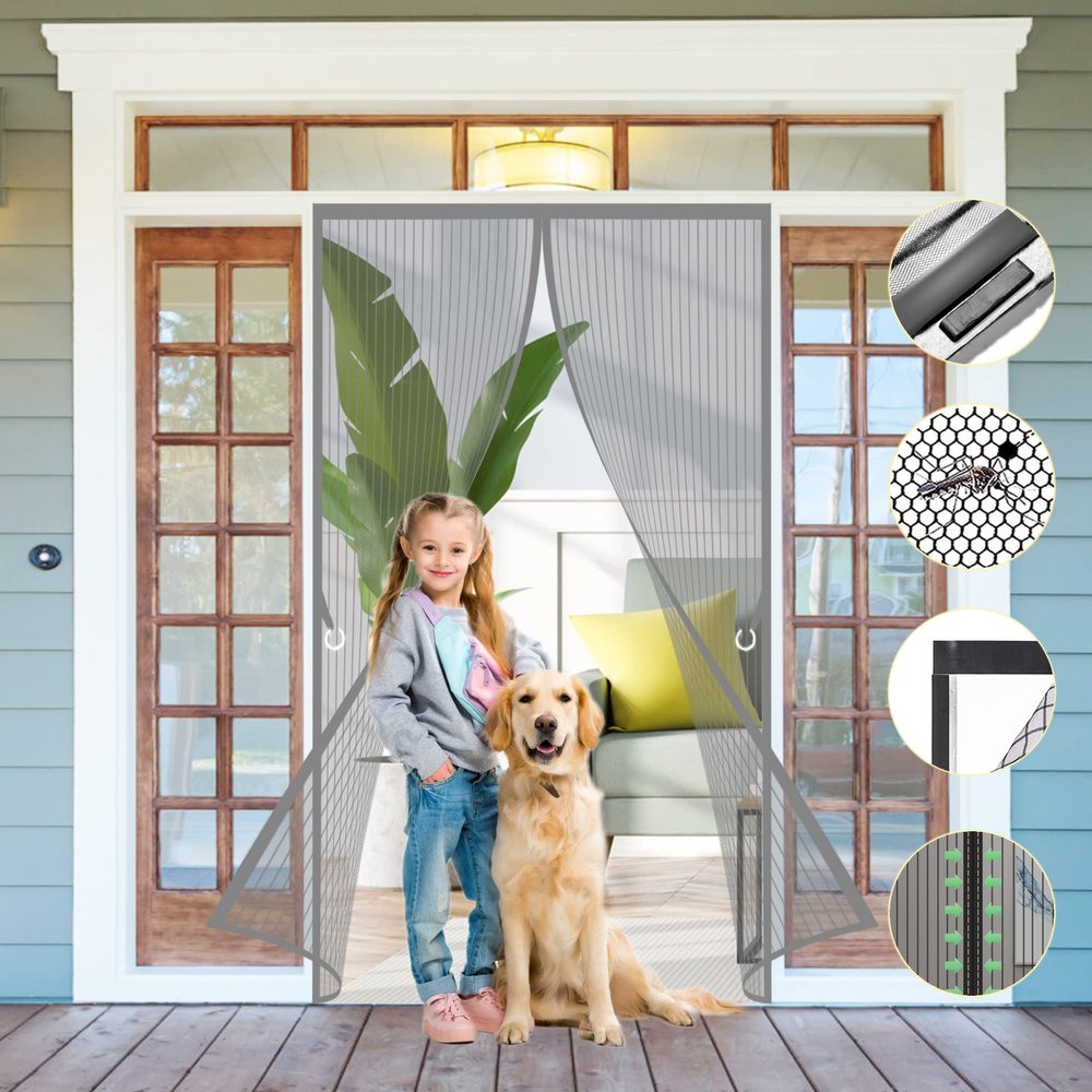 Magnetic Insect Screen Door, 170 x 185 cm, Gray