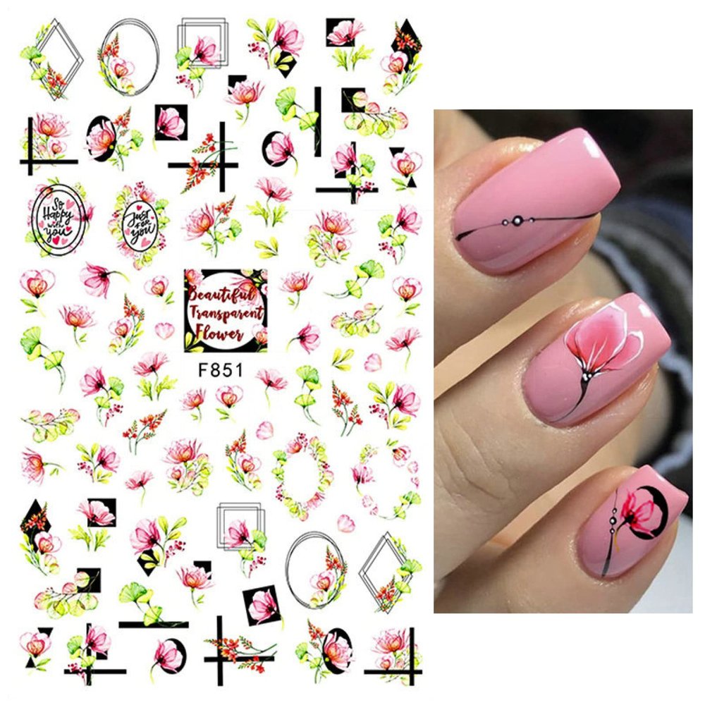 Autumn Maple Leaf Nail Stickers, Retro Red, Pink & Yellow, F851