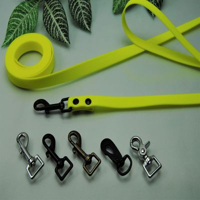 Rubber/PVC Dog Leash, Neon Yellow, 20 mm x 12 m, with Loop and Black Snap Hook