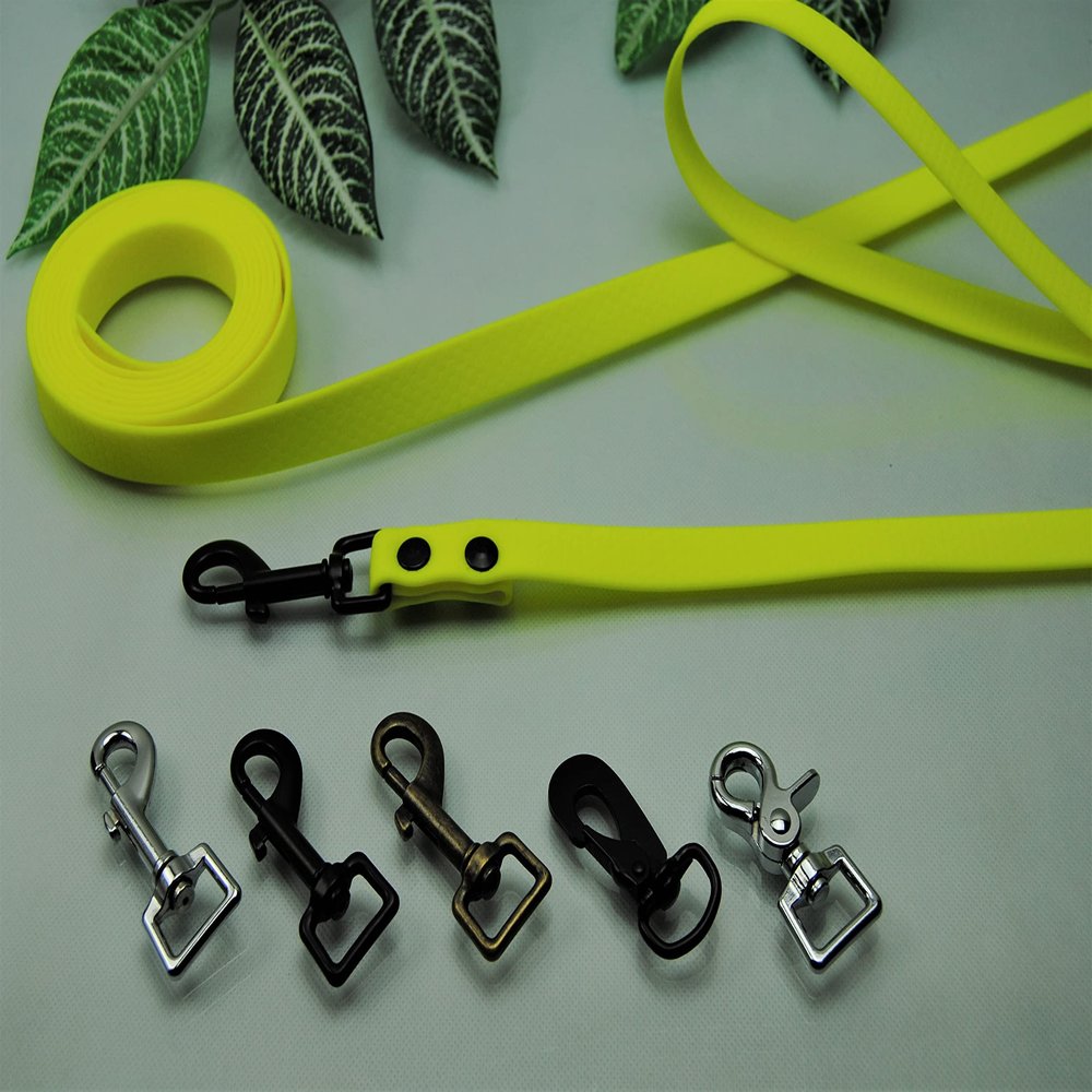 Rubber/PVC Dog Leash, Neon Yellow, 20 mm x 12 m, with Loop and Black Snap Hook