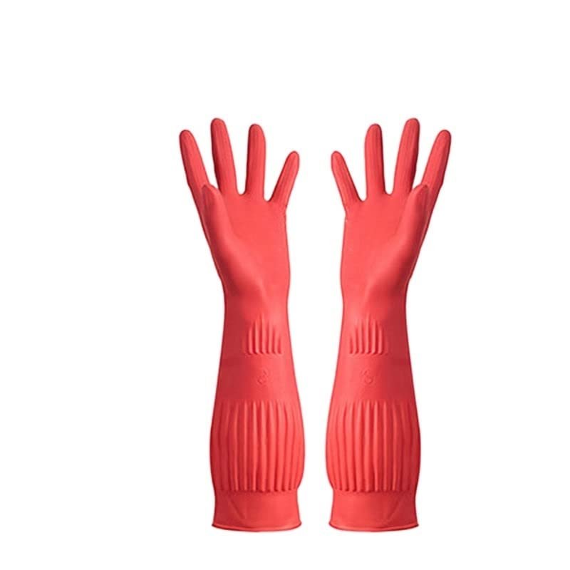 HUFFA 1 Pair Waterproof Long Rubber Latex Dishwashing Gloves, Red, Size M