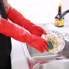 HUFFA 1 Pair Waterproof Long Rubber Latex Dishwashing Gloves, Red, Size M view 3