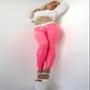 Baby Pink Women's Latex Leggings with White Trim view 3