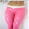 Baby Pink Women's Latex Leggings with White Trim view 4