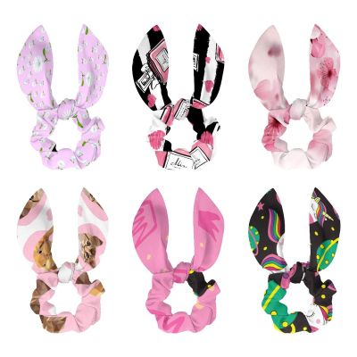 Bow Hair Ties, Unicorn, Colorful, Planet, Pink and Black, 6-Piece Set