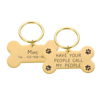 Personalized Pet ID Tag for Dogs and Cats, Engraved, Gold, 50 x 28 mm