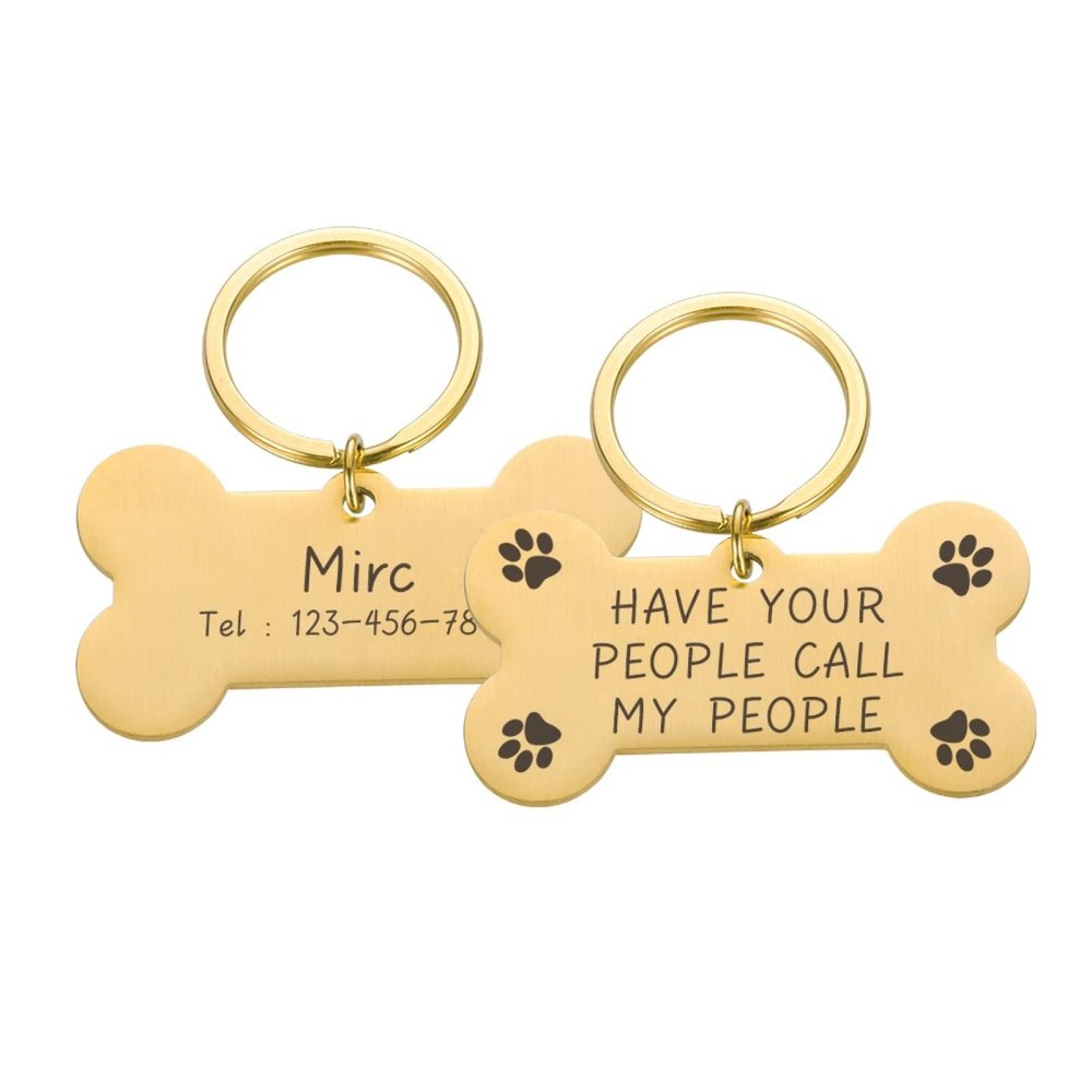 Personalized Pet ID Tag for Dogs and Cats, Engraved, Gold, 50 x 28 mm