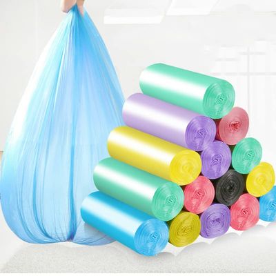 HUFFA 100-Count Trash Bags, 15 per Roll, PE Drawstring Handles, Blue, 45 x 50 cm