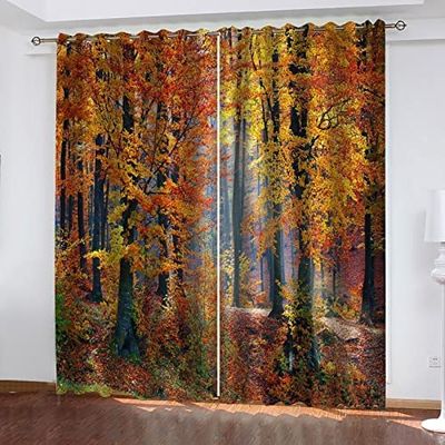 NGOCVN Gold Forest Landscape 3D Printed Blackout Curtains, 2-Piece Set, 140 x 160 cm