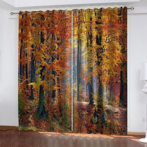NGOCVN Gold Forest Landscape 3D Printed Blackout Curtains, 2-Piece Set, 140 x 160 cm