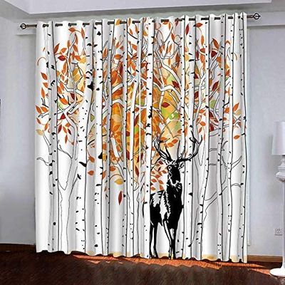 NGOCVN Blackout Curtains, 3D-Printed Birch Fawn Pattern, 280 x 180 cm