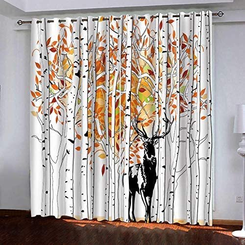 NGOCVN Blackout Curtains, 3D-Printed Birch Fawn Pattern, 280 x 180 cm