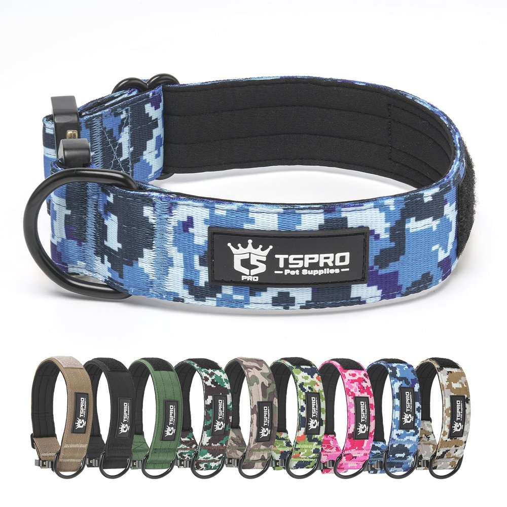 TSPRO Tactical Dog Collar with Metal Quick-Release Buckle & Hook-and-Loop Panel