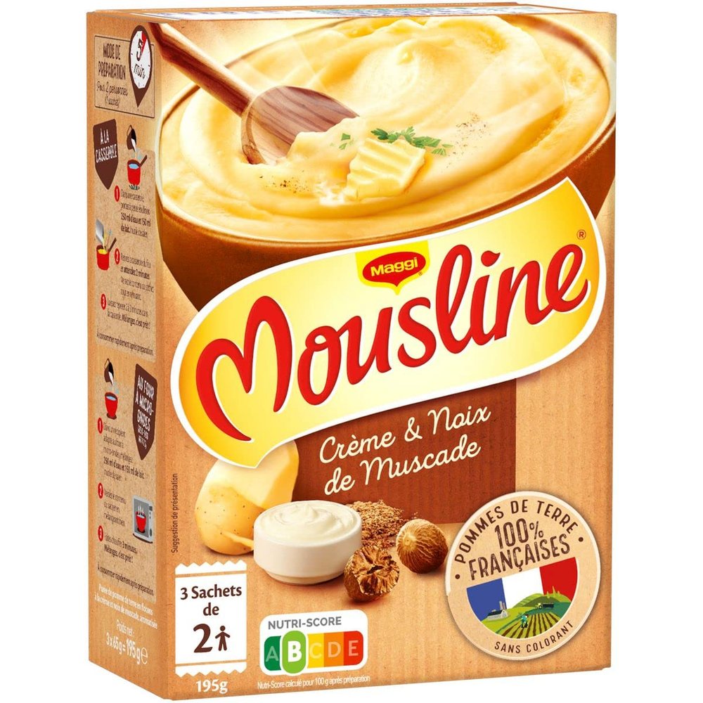 3-Pack Mouline Pree, Old-Fashioned, with Cream and Nutmeg, 3 x 2 Servings, 3 x 65 g