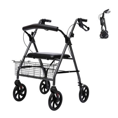 Senior Rollator Walker, Lightweight Folding 4-Wheel Walker with Seat and Shopping Basket