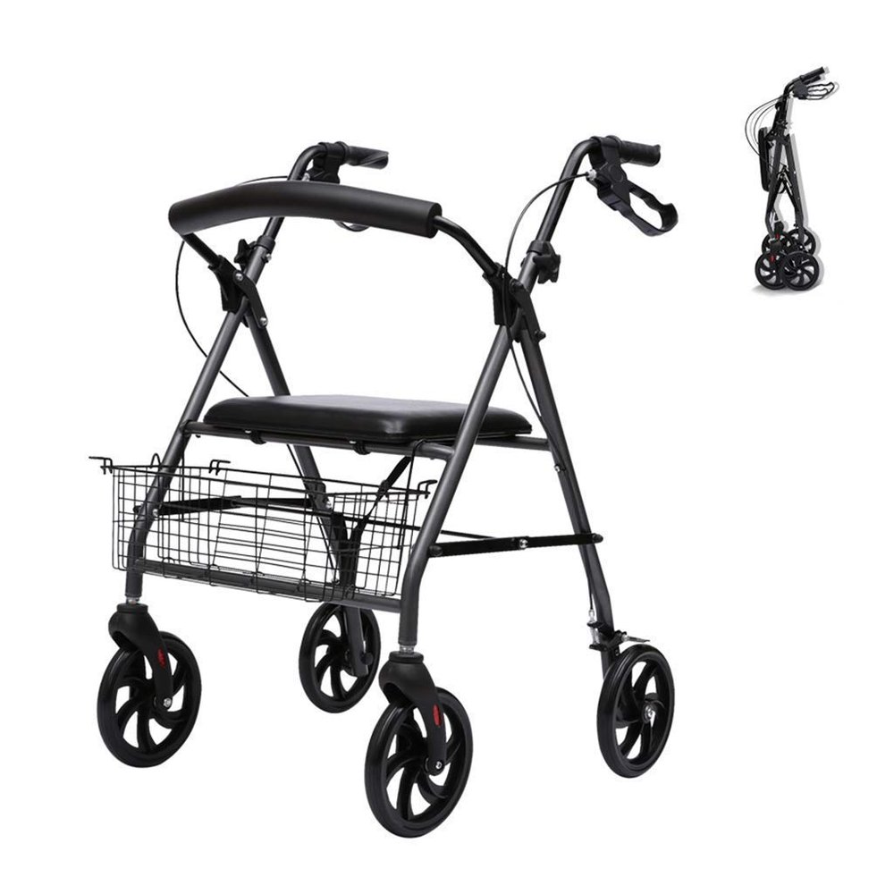 Senior Rollator Walker, Lightweight Folding 4-Wheel Walker with Seat and Shopping Basket