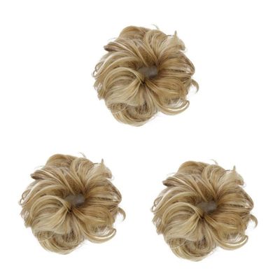 FRCOLOR 3-Piece Women's Fashion Bun Hairpieces with Elastic Scrunchies, Wavy Synthetic Hair Extensions