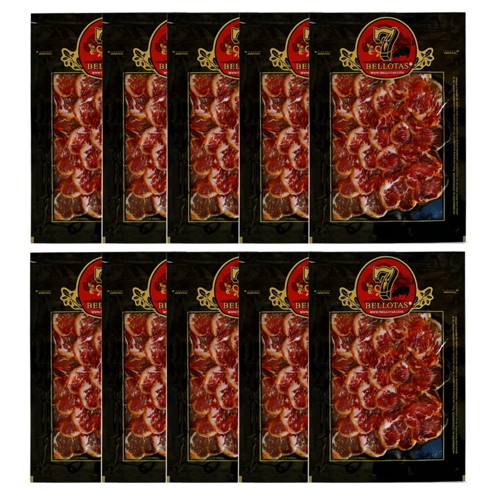 7 Bellotas 100% Iberian Pork Loin | Acorn-Fed Air-Dried Pata Negra Lomo Ibérico, Sliced 10 x 100 g