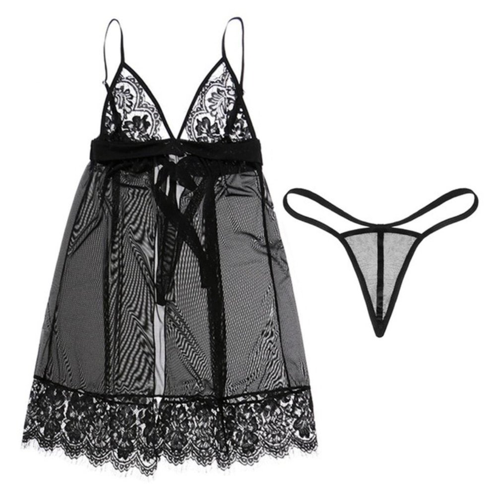 WEITING Sexy Women's Full-Yarn Lingerie, Wire-Free Lace, Black, Size S