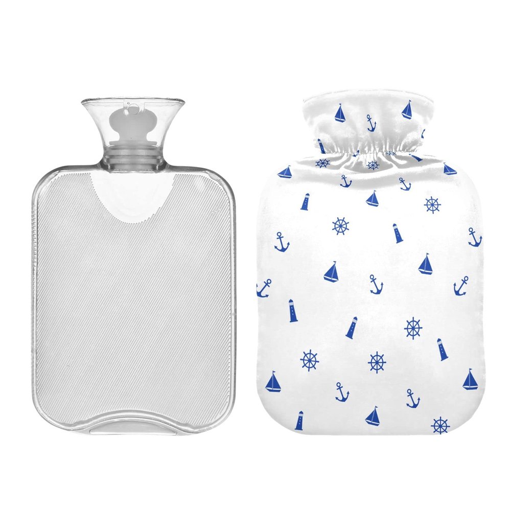 Cute Marine Anchor & Lighthouse Hot Water Bottle with Soft Cover, 1 Liter
