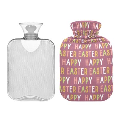 Pink Happy Easter Text Hot Water Bottle with Velvet Cover, 1 L