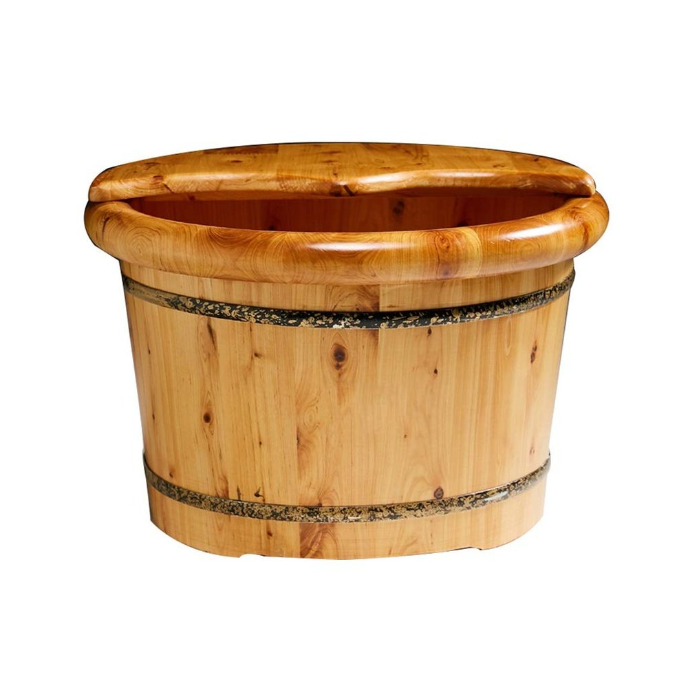 FLBT Wooden Cedar Foot Bath Bucket with Cover