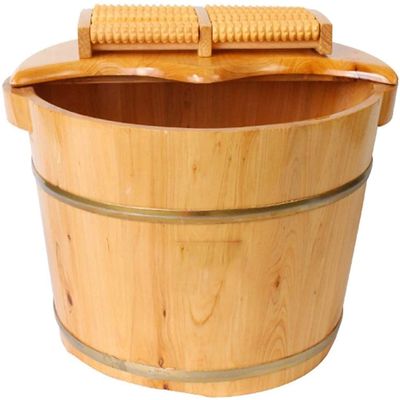 FLBT Wooden Foot Bath Bucket with Massager and Cover
