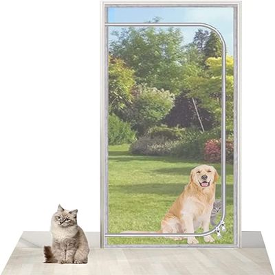 Reinforced Pet Screen Door with Zipper, Silver