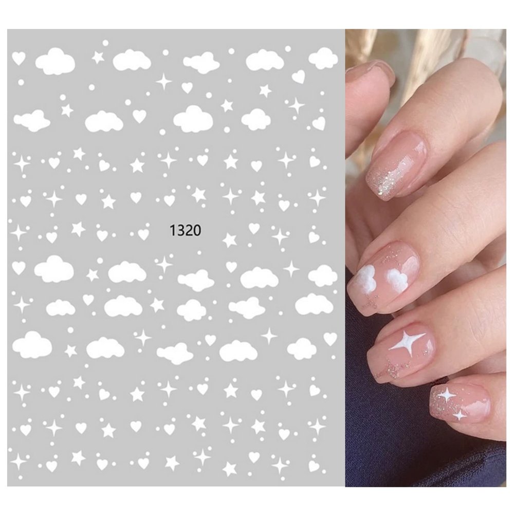 Nail Art Decals, White Clouds, Glow-in-the-Dark Stars and Moon Stickers, Jo1320