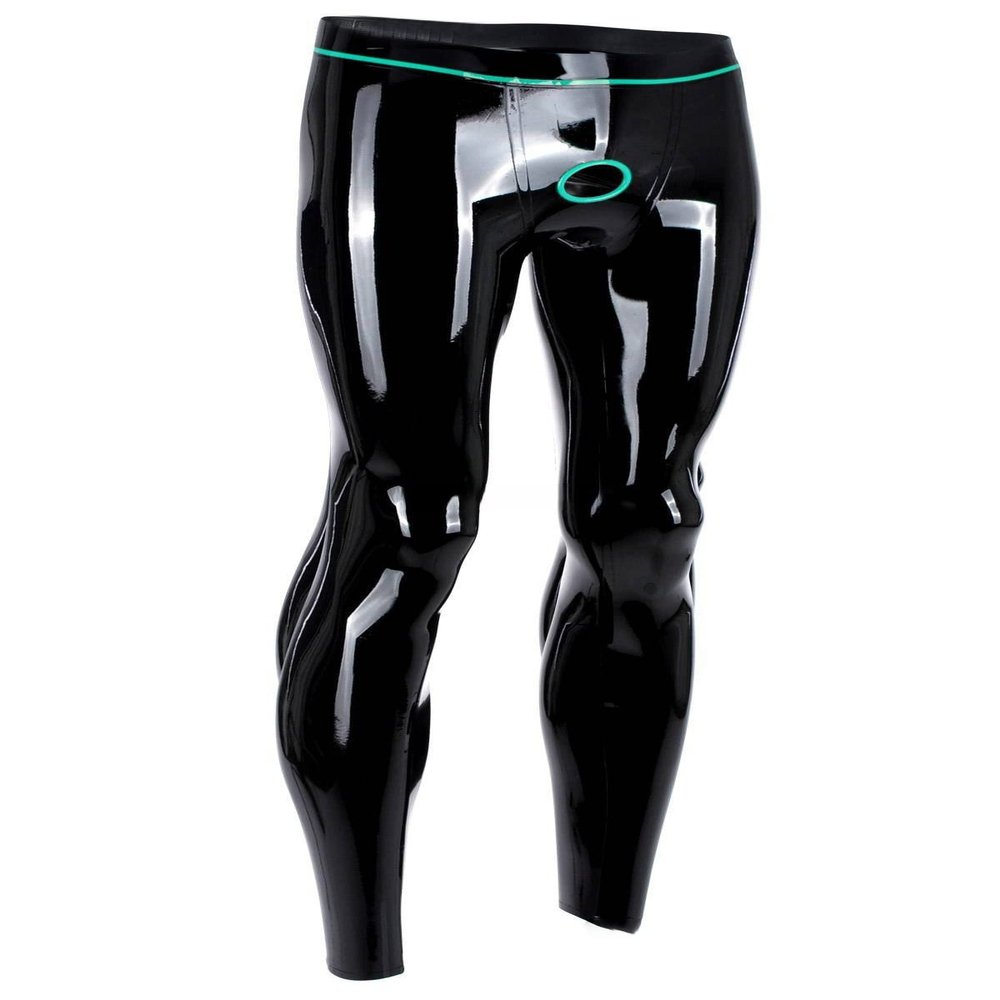 Men's Latex Leggings, Thin Rubber, Ring Holes, Fitted