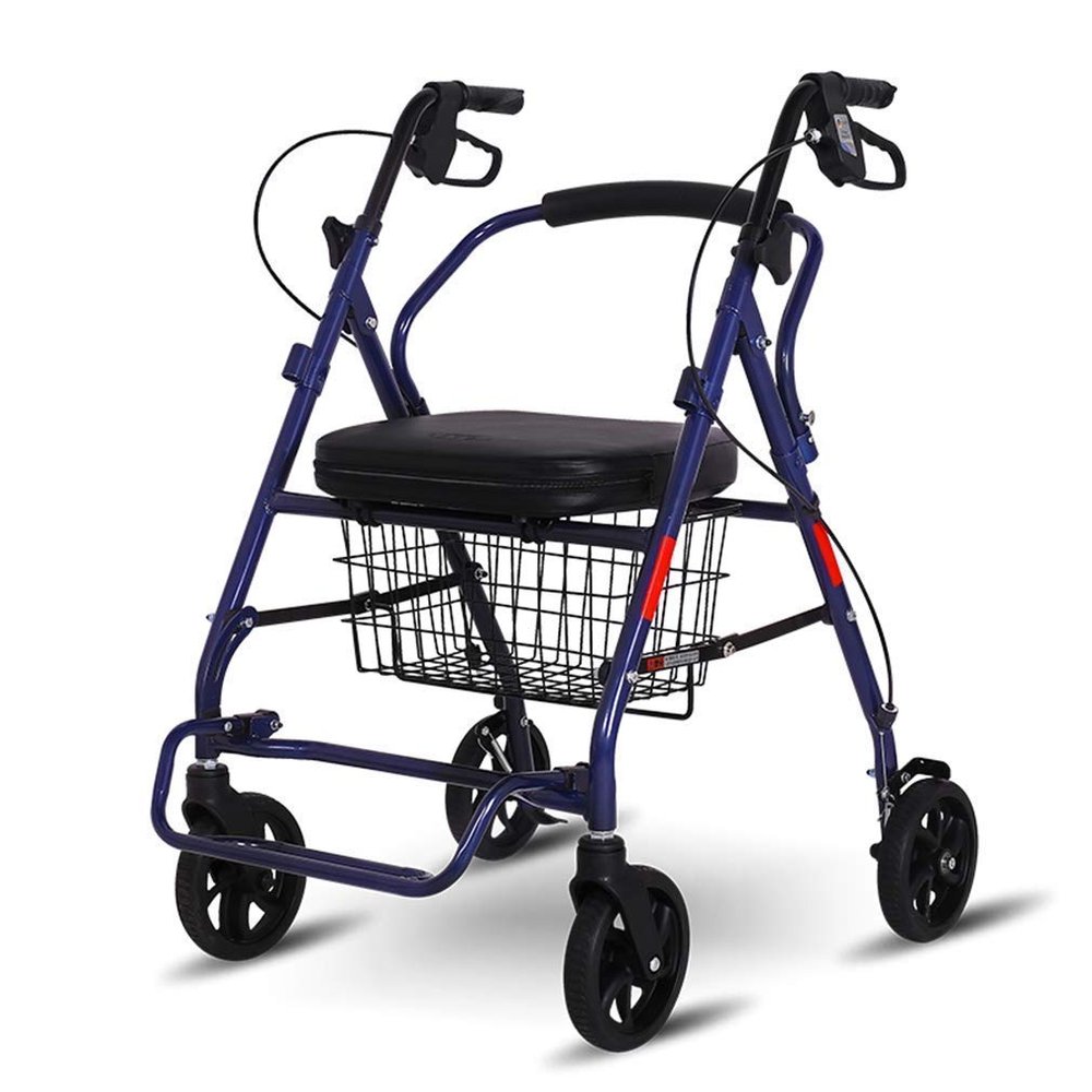 Senior Rollator with Drive Wheel, Upright Posture, Lightweight Aluminum, 4-Wheel Walker, Blue