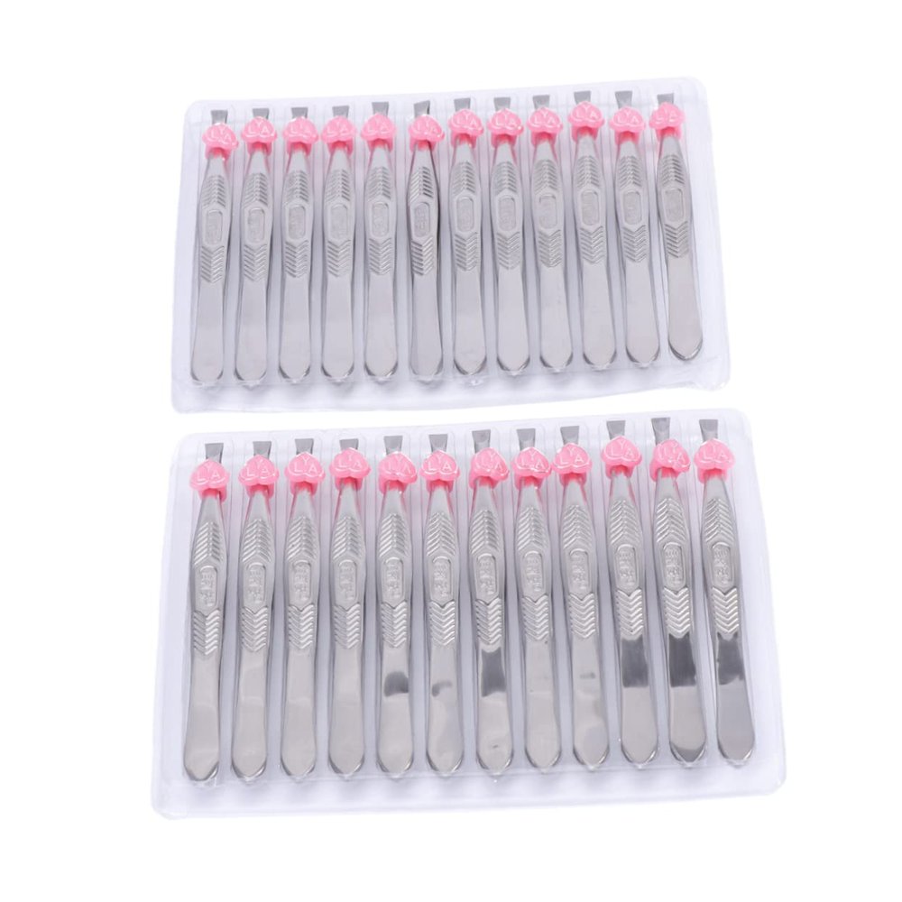 FRCOLOR 24-Piece Flat Stainless Steel Tweezers with Heart-Shaped Tips