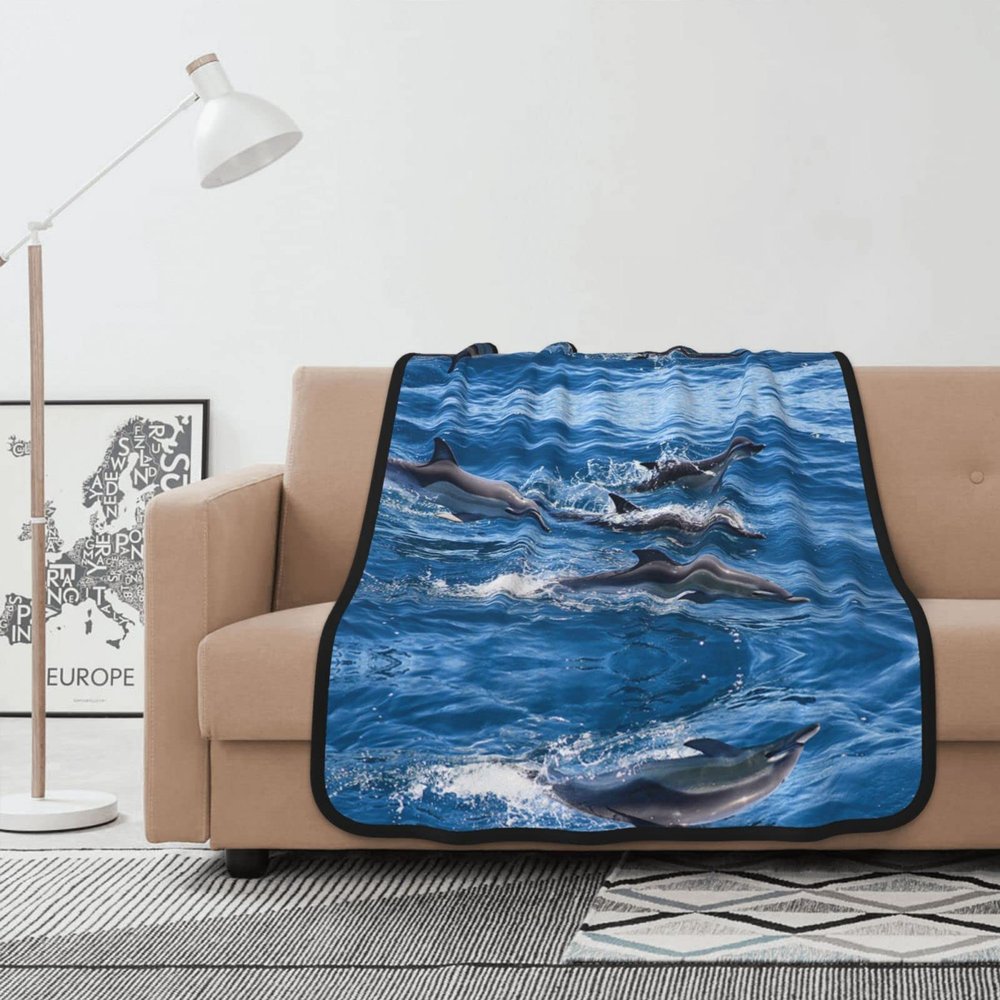 Debou Dolphins in the Sea Double-Layer Reversible Printed Blanket