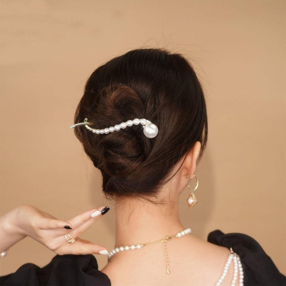Metal Pearl Hairpins, Frog Clasp Hair Clips for Women, Butterfly Ponytail Hair Accessories - EGB-4