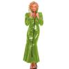 Mermaid Long Dress for Women, Gothic Fold-Over Collar, Wet-Look PVC, Front Zipper, Vintage Puff Sleeves, Clubwear view 3