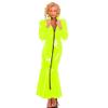 Mermaid Long Dress for Women, Gothic Fold-Over Collar, Wet-Look PVC, Front Zipper, Vintage Puff Sleeves, Clubwear view 4