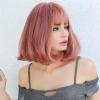 BONAD Pink Synthetic Heat-Resistant Medium-Length Straight Bob Wig with Bangs, 14-Inch Shoulder-Length Cosplay Wig for Women view 4